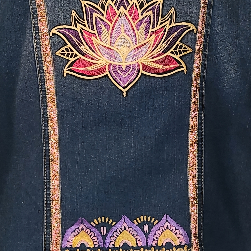 Women's Upcycled Lotus Jean Jacket, 1X - Picture 2 of 7